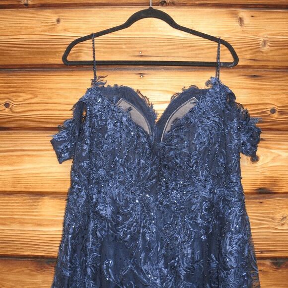 Mac Duggal 20287 Embellished Cold Shoulder Sweetheart A Line Gown Blue - Picture 12 of 16